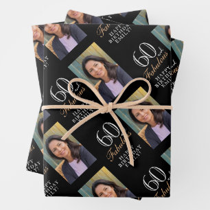 Elegantes Schwarz 60 und Fabelhaftes 60. Geburtsta Geschenkpapier Set