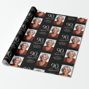 Elegantes Schwarz 90 und Fabelhaftes 90. Geburtsta Geschenkpapier