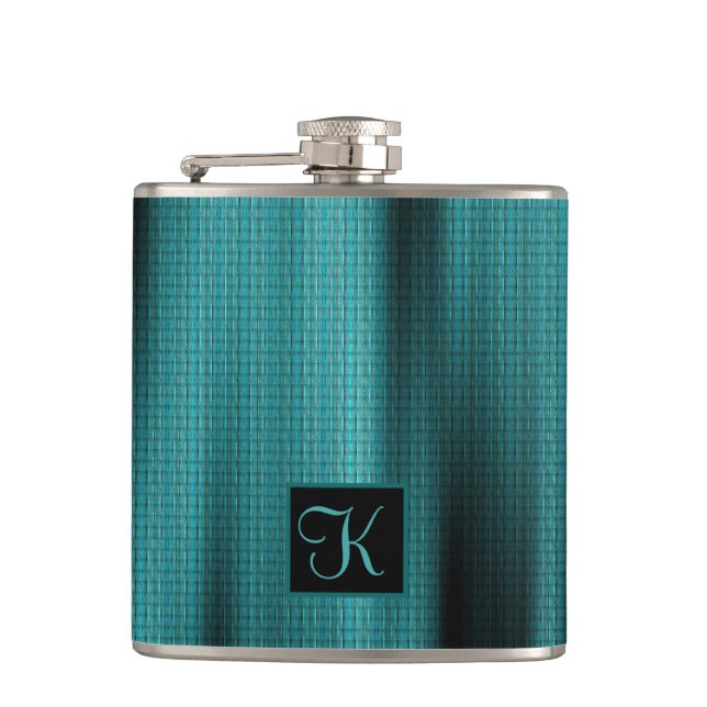 Elegantes Schwarz-Aquamarines Personalisiertes Mon Flachmann (Vorderseite)