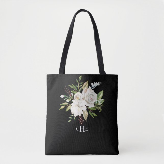 Elegantes Schwarz-Aquarell-Monogramm Tasche (Vorderseite)