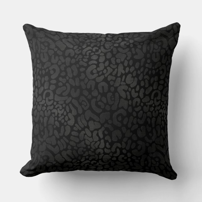 Elegantes Schwarz auf schwarzem Leopard-Tier druck Kissen (Vorderseite)
