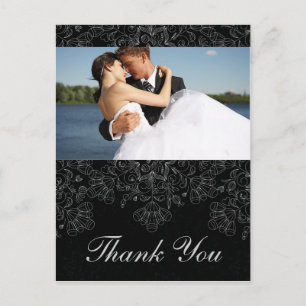 Elegantes Schwarz Blumen wirl Hochzeit Foto vielen Postkarte