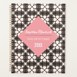 Elegantes Schwarz-Blütenmuster Pink-Texthalter Planer