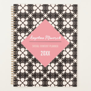 Elegantes Schwarz-Blütenmuster Pink-Texthalter Planer