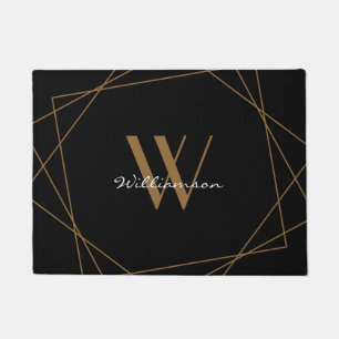 Elegantes Schwarz-Braun-Monogramm-Add-Name-Skript Fußmatte