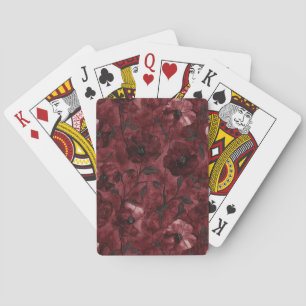 Elegantes Schwarz Burgunderrot Florales Spielkarten