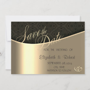 Elegantes Schwarz Damast Gold  Save The Date