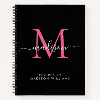 Elegantes, schwarz-farbenes Monogramm-Skriptname R Notizbuch
