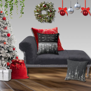 Elegantes Schwarz Glänzend Silber Frohe Weihnachte Kissen