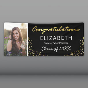 Elegantes Schwarz Gold 2026 Abschlussfoto Banner