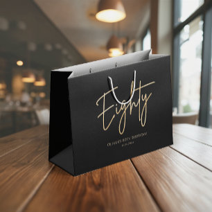 Elegantes Schwarz Gold 80. Geburtstag Große Geschenktüte