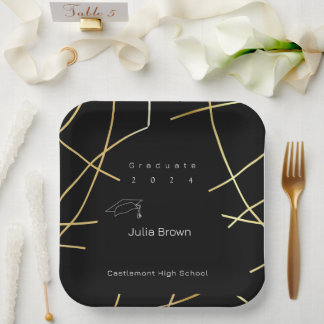 Elegantes Schwarz-Gold-Abschluss-Papier Pappteller