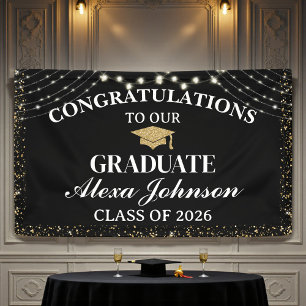 Elegantes Schwarz & Gold Abschlussjahrgang 2026 Banner