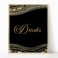 Elegantes Schwarz-Gold-Achat-Party-Drinks-Schild