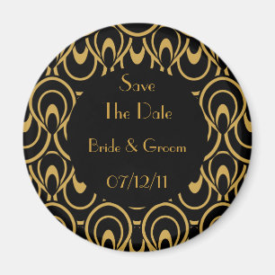 Elegantes Schwarz & Gold Art Deco Save The Date Magnet