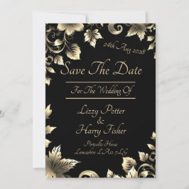 Elegantes Schwarz-Gold-Blumenspektrum Save the Dat Save The Date
