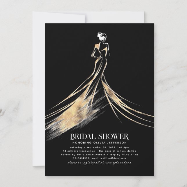 Elegantes Schwarz-Gold-Brautparty Einladung (Vorderseite)