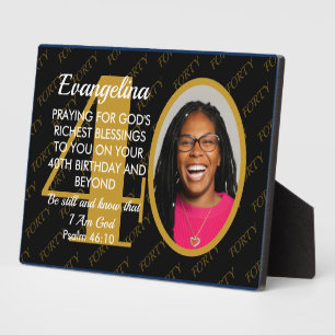 Elegantes Schwarz-Gold Custom-Text-Foto 40. Geburt Fotoplatte