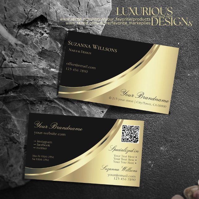 Elegantes Schwarz-Gold-Dekor mit QR-Code Luxury Visitenkarte (Von Creator hochgeladen)