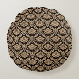 Elegantes Schwarz & Gold Demask-Klassiker-Design Rundes Kissen