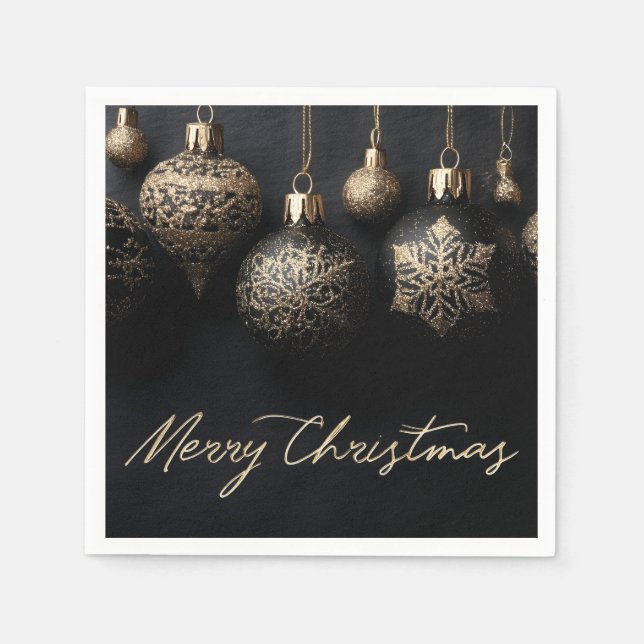 Elegantes Schwarz-Gold Design Weihnachtsschmuck Serviette (Vorderseite)