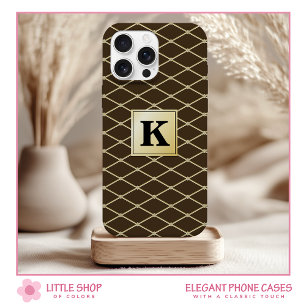 Elegantes Schwarz-Gold-Diamant-Muster-Monogramm Case-Mate iPhone Hülle