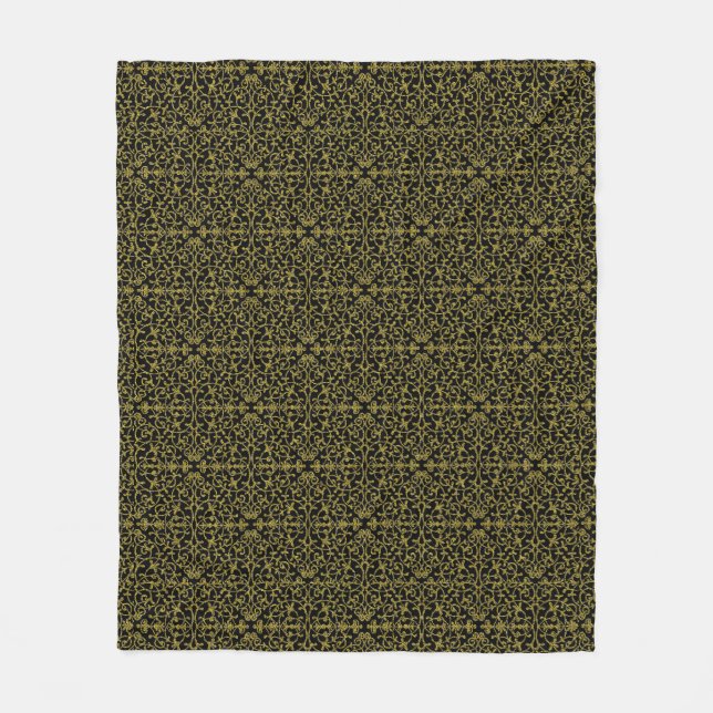 Elegantes Schwarz & Gold Filigree Muster Fleecedecke (Vorderseite)