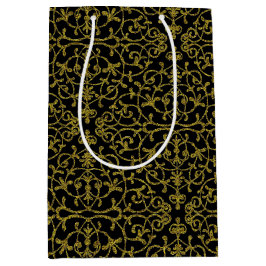 Elegantes Schwarz & Gold Filigree Muster Mittlere Geschenktüte