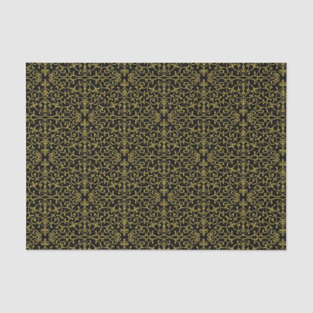 Elegantes Schwarz/Gold Filigree Muster Seidenpapier (Vorderseite)