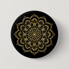 Elegantes Schwarz-Gold-Floral Mandala Muster Button