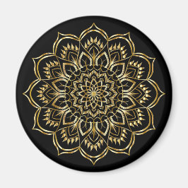 Elegantes Schwarz-Gold-Floral Mandala Muster Magnet