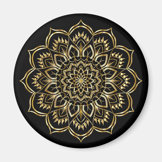 Elegantes Schwarz-Gold-Floral Mandala Muster Magnet (Vorne)