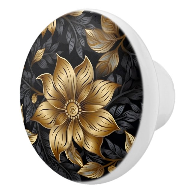 Elegantes Schwarz-Gold-Floral-Muster Keramikknauf (Rechts)