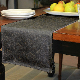 Elegantes Schwarz-Gold-Floral-Muster Kurzer Tischläufer