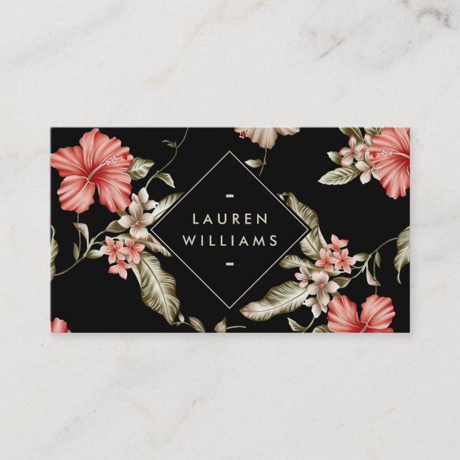Elegantes Schwarz-Gold-Floral-Muster Visitenkarte (Vorderseite)