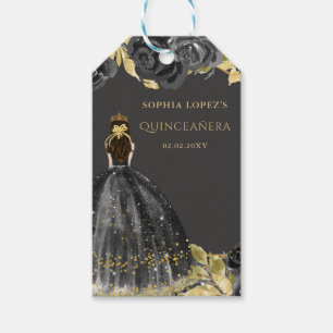 Elegantes Schwarz Gold Florales Prinzessin Quincea Geschenkanhänger