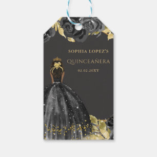 Elegantes Schwarz Gold Florales Prinzessin Quincea Geschenkanhänger