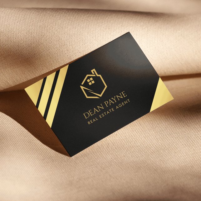 Elegantes Schwarz-Gold-Foil-Logo Visitenkarte (Von Creator hochgeladen)