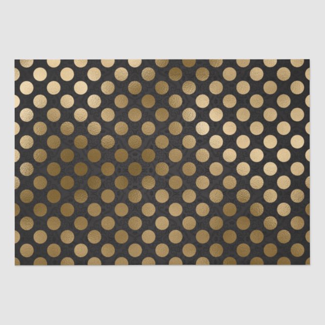 Elegantes Schwarz-Gold Foil Polka Dots Muster Seidenpapier (Vorderseite)