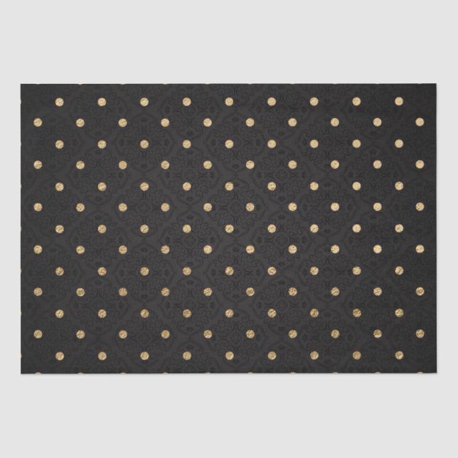 Elegantes Schwarz-Gold Foil Polka Dots Muster Seidenpapier (Vorderseite)