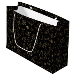 Elegantes Schwarz-Gold Foil Weihnachtsmuster Große Geschenktüte