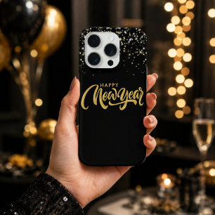 Elegantes Schwarz Gold Frohes Neues Jahr iPhone 15 Pro Hülle