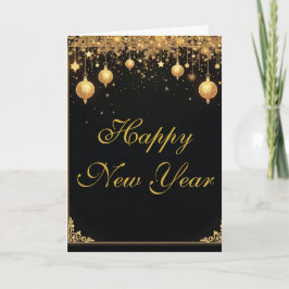 Elegantes Schwarz & Gold Frohes Neujahr Karte