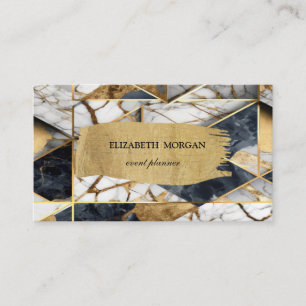 Elegantes Schwarz Gold Geometrischer Marmor-Pinsel Visitenkarte