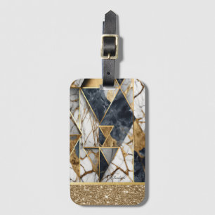 Elegantes Schwarz-Gold-Geometrisches-Marmor-Glitte Gepäckanhänger