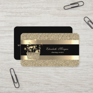 Elegantes Schwarz Gold Gestreiftes Glitter-Reinigu Visitenkarte