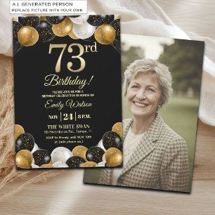 Elegantes Schwarz-Gold-Glitter 73. Geburtstagsfoto Einladung