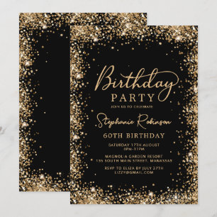 Elegantes Schwarz-Gold-Glitter-Skript zum 60. Gebu Einladung