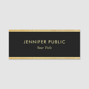 Elegantes Schwarz-Gold-Glitzer-Custom-Rectangle Namensschild