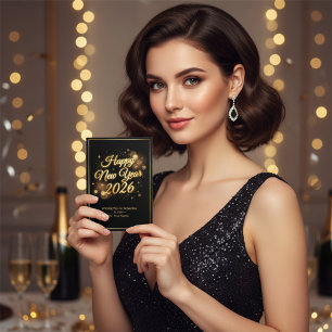 Elegantes Schwarz & Gold Glitzer Frohes Neues Jahr Feiertagskarte